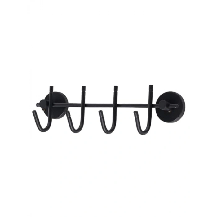 Duvara Monte Edilebilen 4 Kancalı Metal Askılık - Siyah