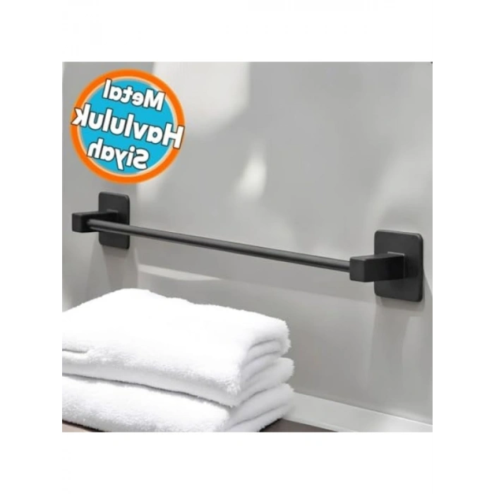 Duvara Monte Yapışkanlı Metal Havluluk, Mat Siyah 42 cm