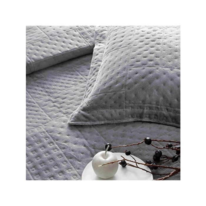 Düz Polyester Yatak Örtüsü Seti, Antrasit, Çift Kişilik
