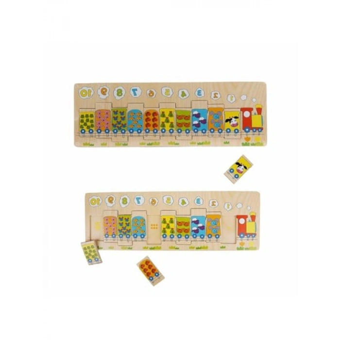 Eğitici 11 Parça Tahta Puzzle Numaralı Trenler Seti