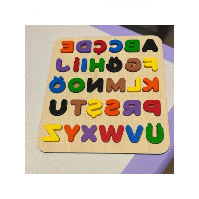 Eğitici Ahşap Alfabe Puzzle - 21x25 cm, Renkli PLA Harfler