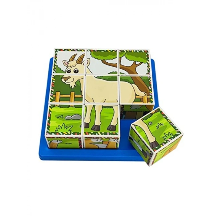 Eğitici Çiftlik Hayvanları 3D Puzzle - 9 Küp ve 6 Yapboz