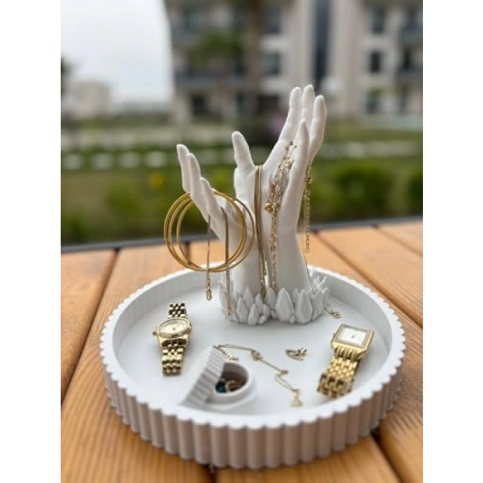 El Şeklinde Takı ve Yüzük Standı (Beyaz)