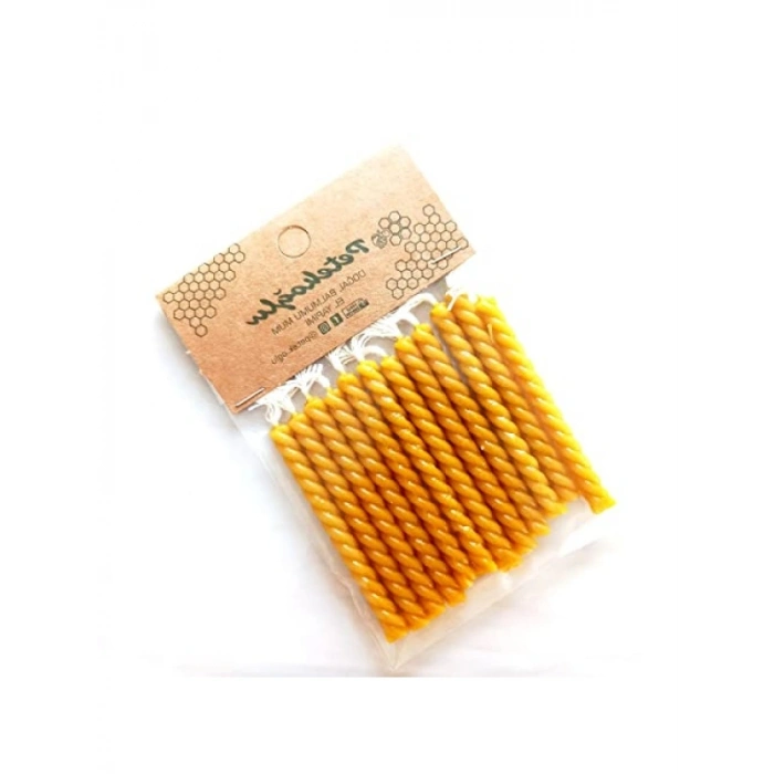 El Yapımı Doğal Balmumu Mum Seti - 12 Adet, Küçük Pasta Mumları (Sarı)