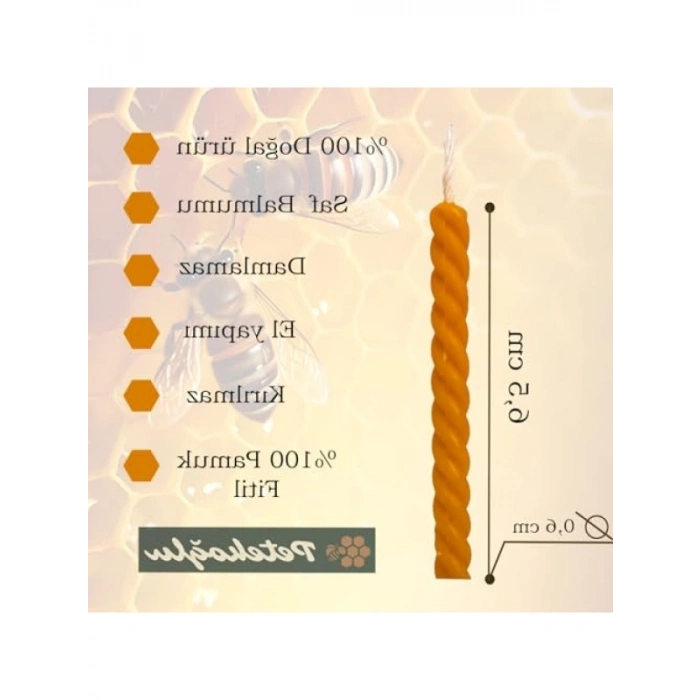 El Yapımı Doğal Balmumu Mum Seti - 12 Adet, Küçük Pasta Mumları (Sarı)