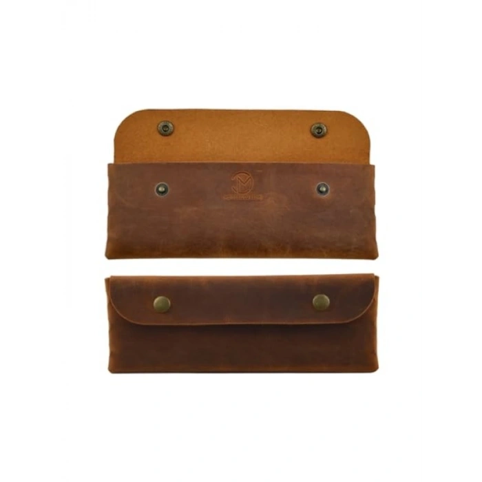 El Yapımı Hakiki Deri Kalemlik - Vintage Tasarım, Camel Renk