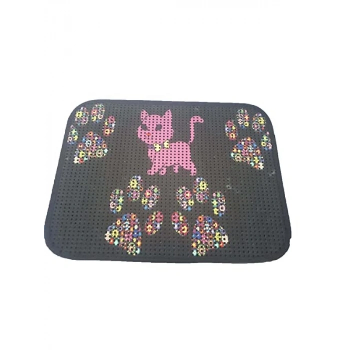 Elekli Desenli Kedi Tuvalet Önü Paspası, 60 x 45 cm - Pembe
