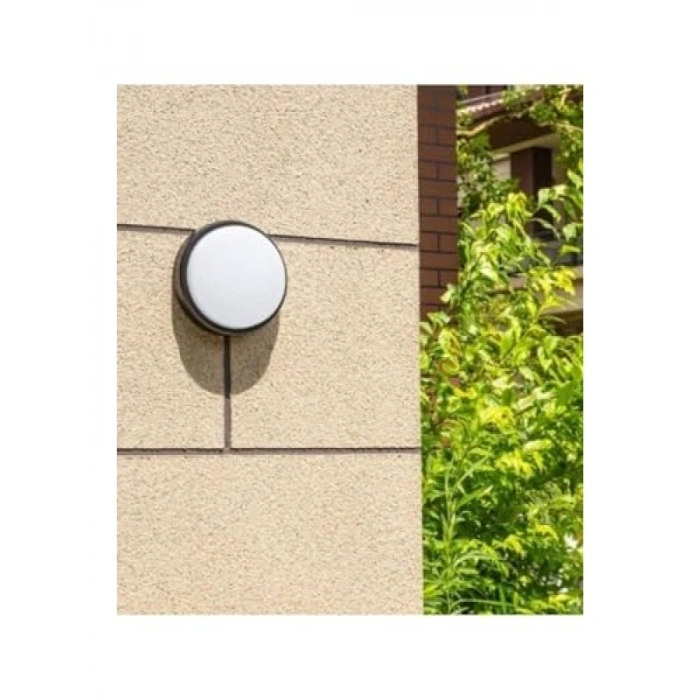 Enerji Tasarruflu Yuvarlak Balkon ve Teras Lambası, 15w Beyaz Işık (Siyah)