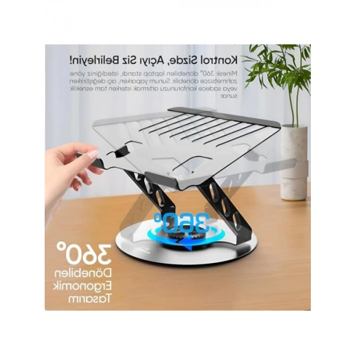 Ergonomik Dizüstü Bilgisayar Standı, 360 Derece Dönebilen ve Ayarlanabilir