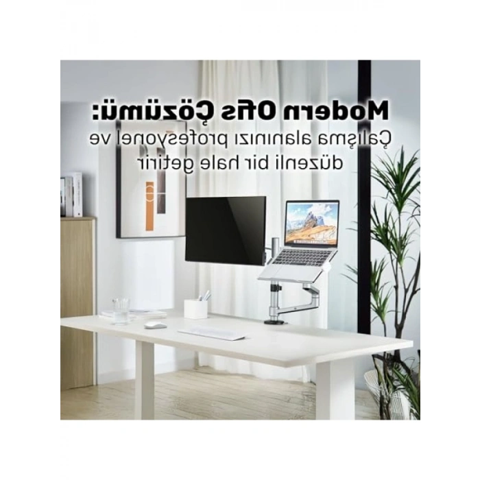 Ergonomik İkili Monitör ve Laptop Standı, Alüminyum