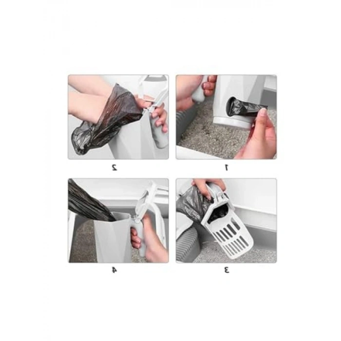 Ergonomik Tutma Saplı, Çöp Torbası Hazneli Kedi Kumu Küreği