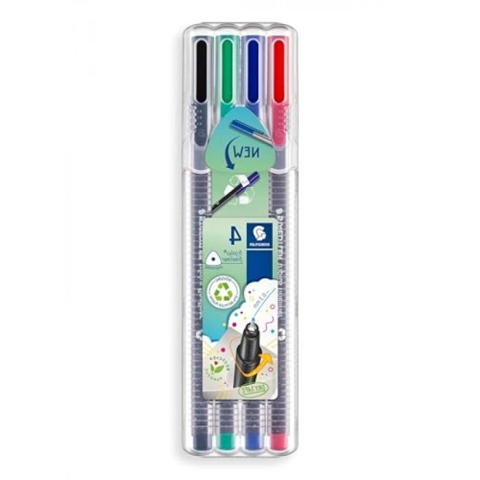 Ergonomik Üçgen Fineliner Kalem Seti, Klasik Renkler, 0.3 mm, 4lü