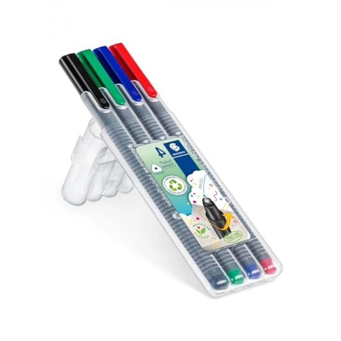 Ergonomik Üçgen Fineliner Kalem Seti, Klasik Renkler, 0.3 mm, 4lü
