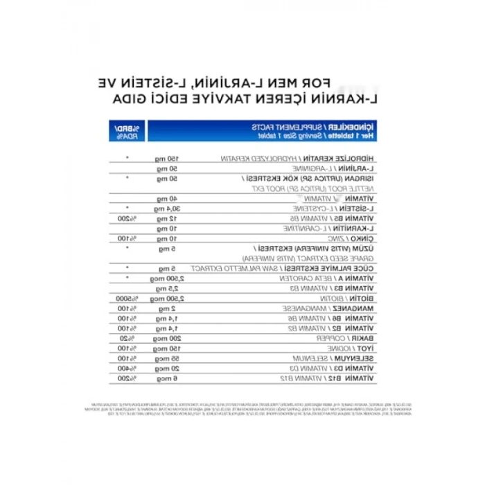 Erkeklere Özel Saç, Cilt ve Tırnak Destek Tableti - 30 Tablet