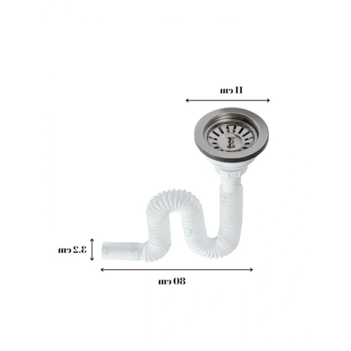 Esnek Lavabo Sifonu, 11 cm Geniş Başlık, 80 cm Uzunluk
