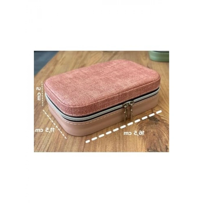 Fermuarlı Çok Bölmeli Seyahat Takı Kutusu - Pembe Organizer