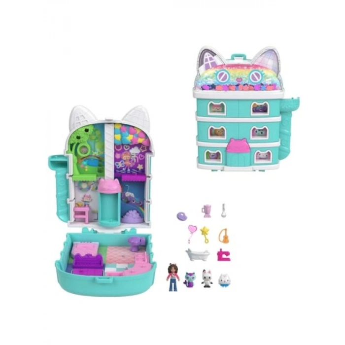 Gabbys Dollhouse Temalı Mikro Bebekler ve Oyun Seti - 9 Aksesuar ile