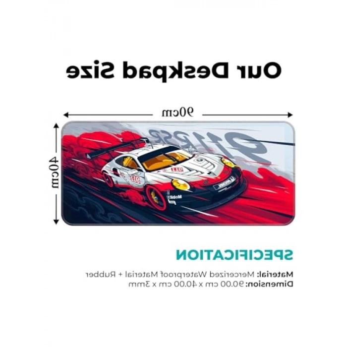 Geniş 90x40 cm Yarış Araba Tasarımlı Kaymaz Mouse Pad - Suya Dayanıklı Yüzey