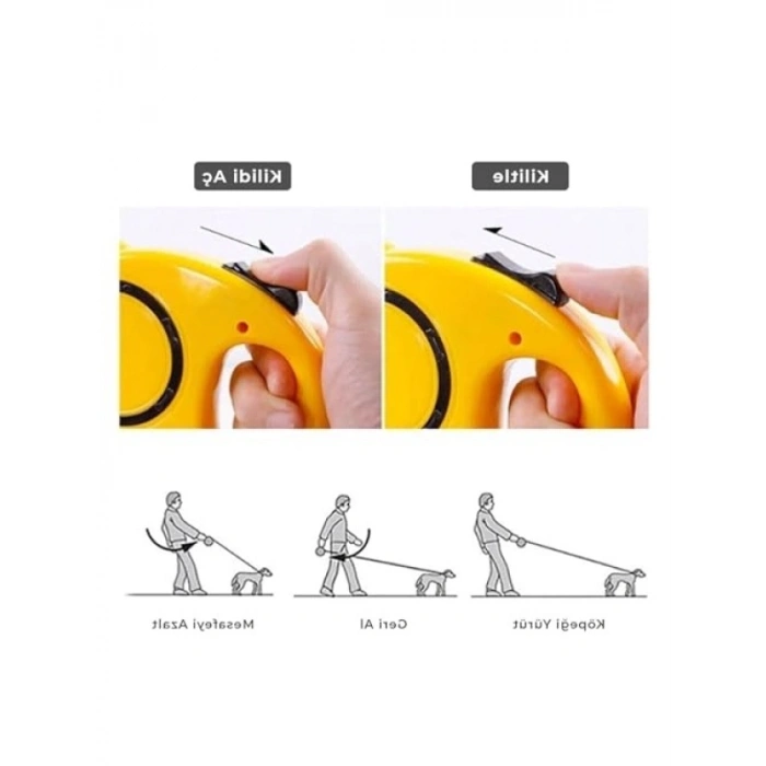 Geri Çekilebilir Makaralı Köpek Tasması – 5 Metre Sarı