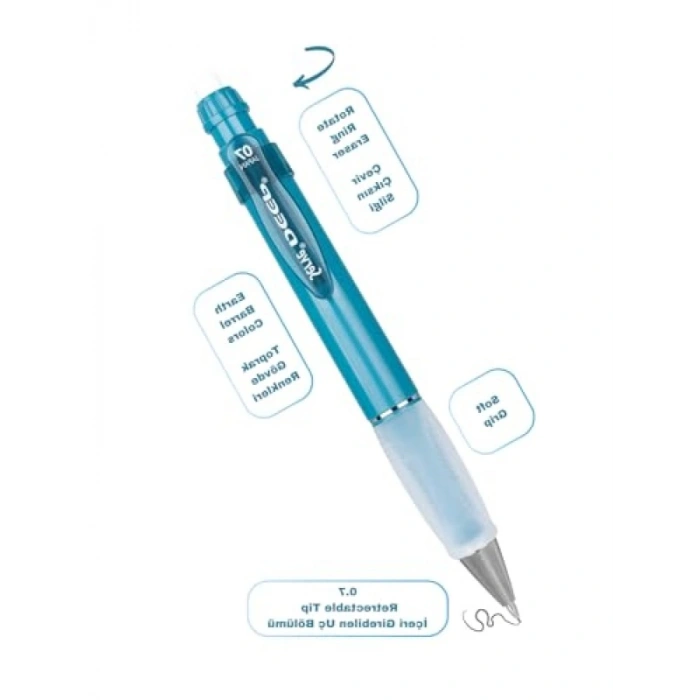 Gizlenebilir Uç Mekanizmalı Versatil Kalem Seti - 0.7 mm Okyanus Mavisi