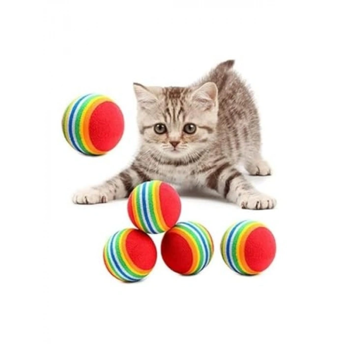 Gökkuşağı Renkli Kedi Köpek Oyun Topu (2 Adet, 4,2 cm)