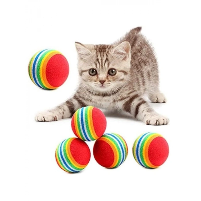 Gökkuşağı Renkli Kedi Oyun Topu - 2 Adet, Yumuşak Dokulu