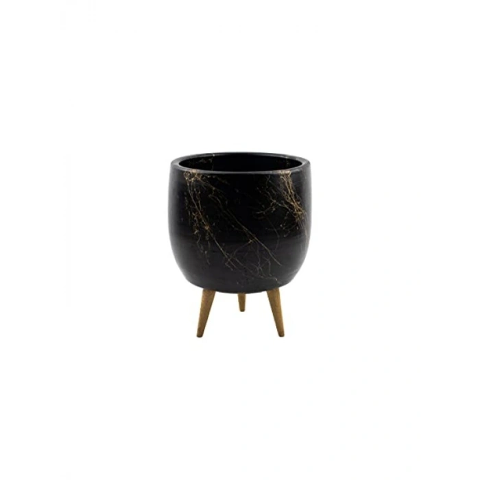 Gold Mermer Efektli 3 Ayaklı Saksı - 19 cm