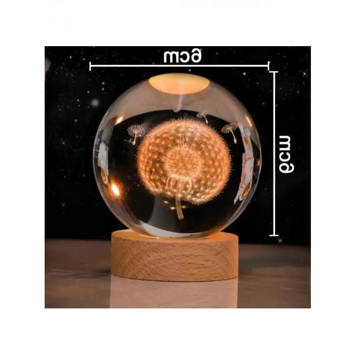 Göz Yormayan Karahindiba Motifli Işıklı Cam Küre Aydınlatma