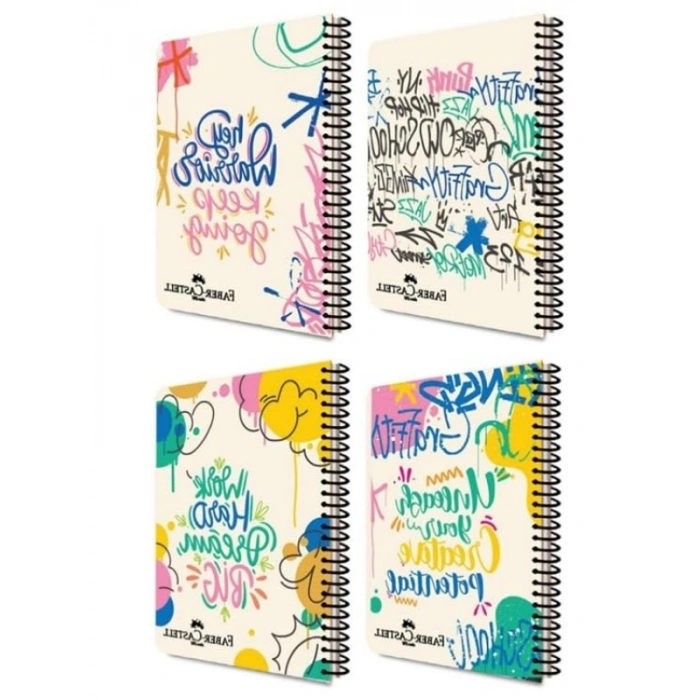 Grafiti Desenli Spiralli Defter - A4, 80 Yaprak, Çizgili