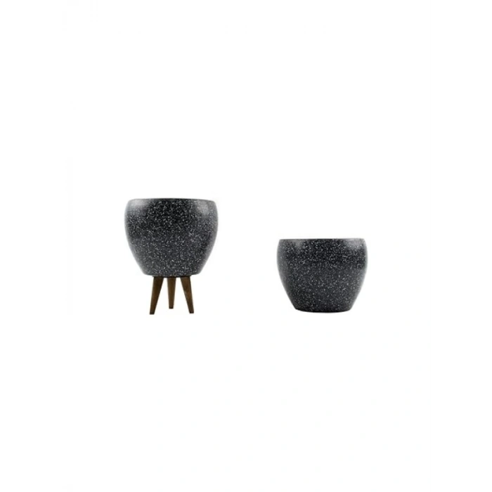 Gri Granit Desenli 15 cm Toprak Saksı İkili Set - Ayaksız