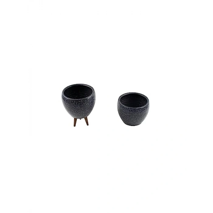 Gri Granit Desenli 15 cm Toprak Saksı İkili Set - Ayaksız