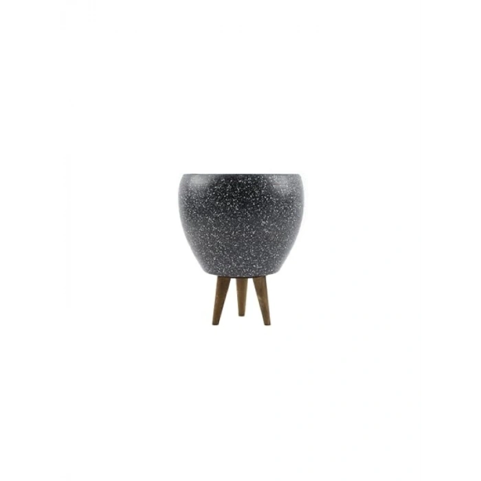 Gri Granit Desenli 15 Cm Üç Ayaklı Toprak Saksı