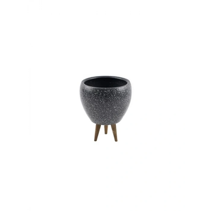 Gri Granit Desenli 15 Cm Üç Ayaklı Toprak Saksı