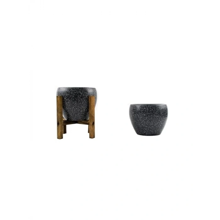 Gri Granit Toprak Saksı - İkili Set - 15 cm - Ayaksız Şıklık