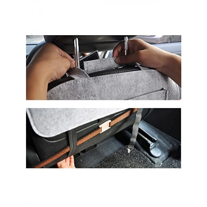 Gri Oto Koltuk Arkası Organizer - Keçe Koruyucu