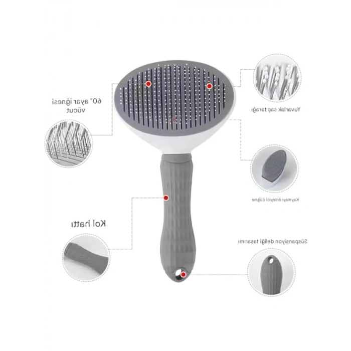 Gri Otomatik Temizlenen Tüy Toplama Tarağı - Ergonomik ve Cilt Dostu