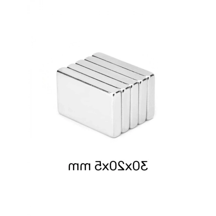 Güçlü 30x20x5 mm Neodyum Dikdörtgen Mıknatıs Seti (5 Adet)