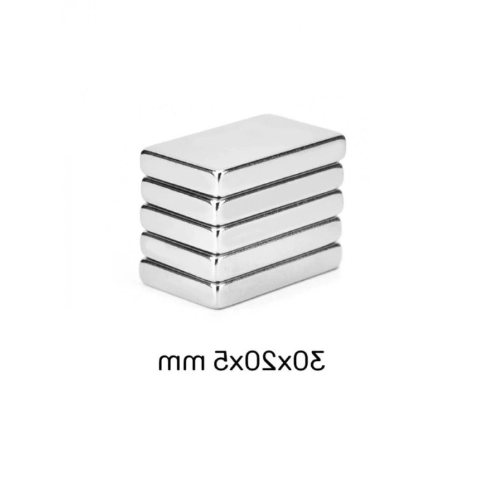 Güçlü 30x20x5 mm Neodyum Dikdörtgen Mıknatıs Seti (5 Adet)