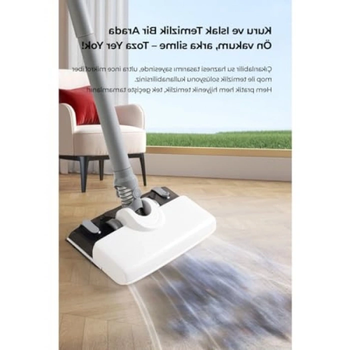 Güçlü Motorlu Islak Kuru Şarjlı Dikey Süpürge, Beyaz, 250W, Duvara Monte Edilebilir