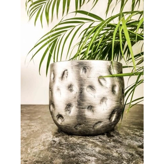 Gümüş Desenli 19 cm Toprak Saksı - Ev Dekorasyonu