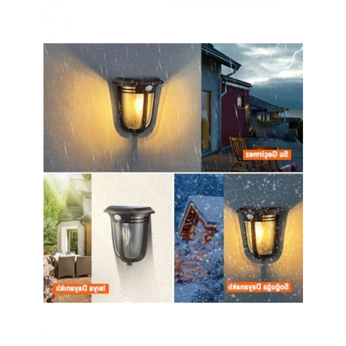 Güneş Enerjili Hareket Sensörlü Duvar Aplik - Cob Led Işık