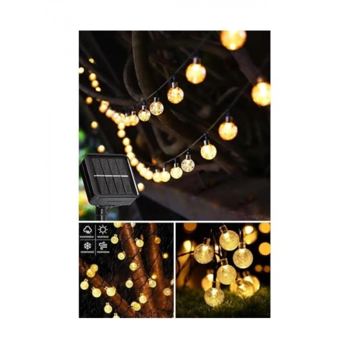 Güneş Enerjili LED Ampul Şeklinde Bahçe Aydınlatma - 8 Metre, 47 LED ve 8 Mod
