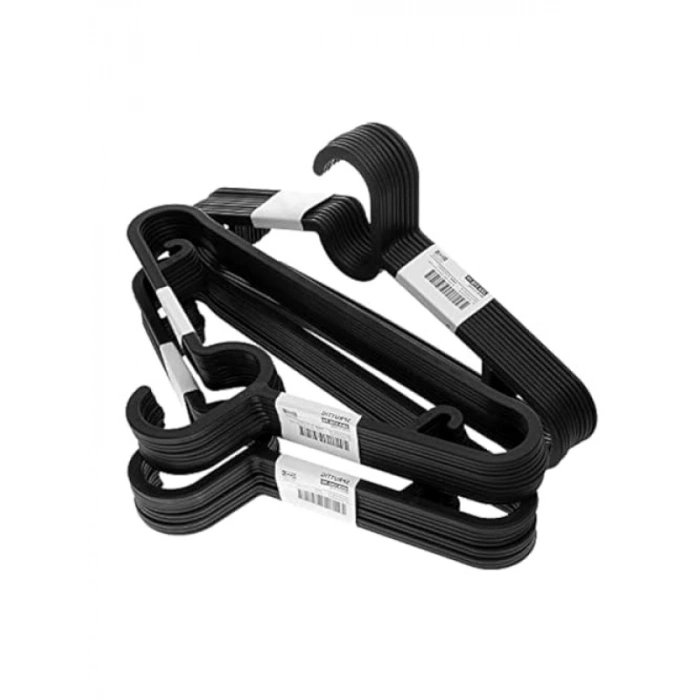 Hafif Plastik Elbise Askısı Seti - 30lu Siyah Set, 39 cm