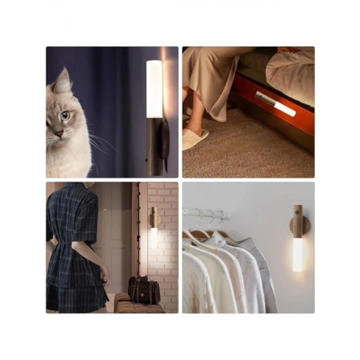 Hareket Sensörlü Şarj Edilebilir Gece Işığı, Ahşap Tasarım