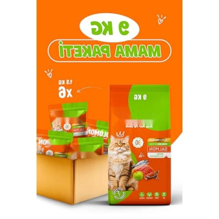 Hipoalerjenik ve Düşük Tahıllı Kedi Maması, Somonlu, 9 Kg