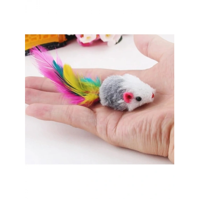 Hışırtılı Tüylü Mini Fare Kedi Oyuncağı - 4 Adet
