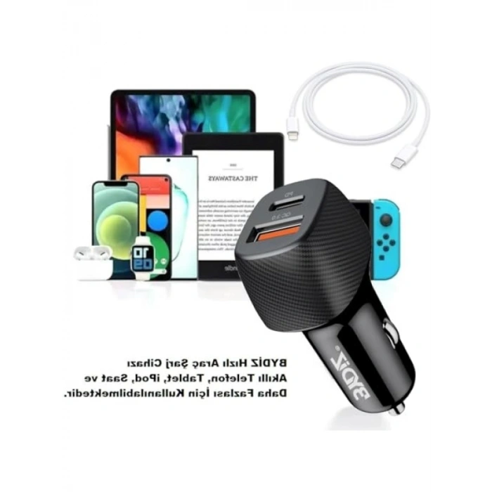 Hızlı Araç Şarj Cihazı 38W USB ve PD Girişli