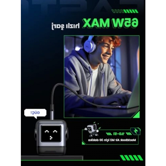 Hızlı Şarj Cihazı - 65W Güç Kapasitesi, 3-Port USB