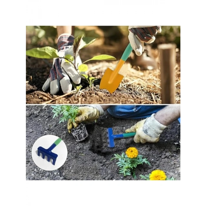 Hobi 3lü Set Çapa Tırmık Metal Bahçe Araçları