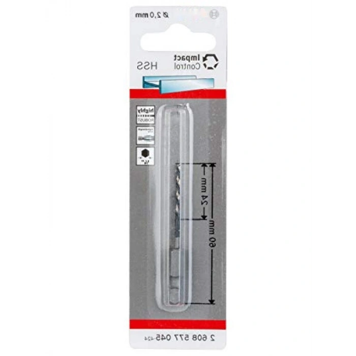 HSS Metal Matkap Ucu, 2,0*60 mm, Altıgen Şaft